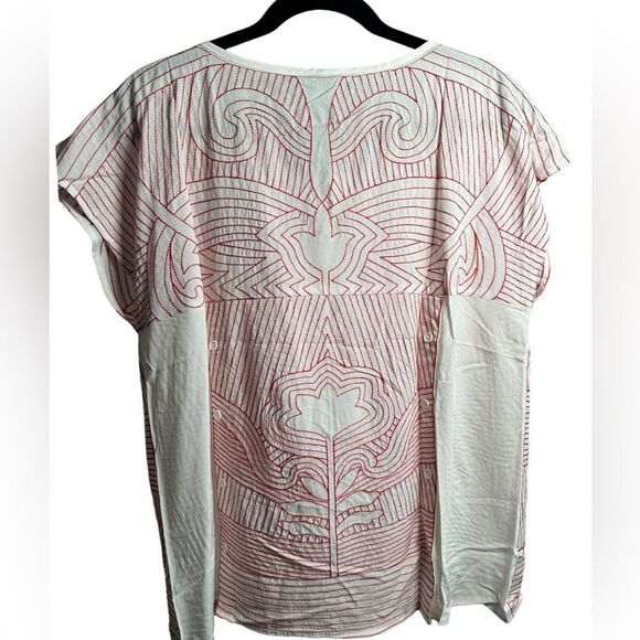 NWat Sakkas Women’s White Cap Sleeve Blouse Top Red Embroidery Design - Size L - Picture 6 of 8